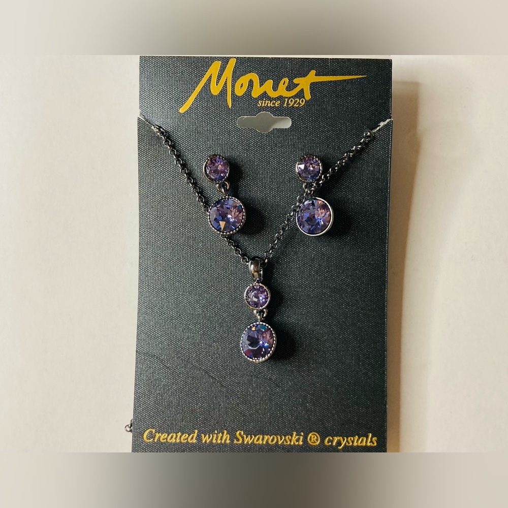 Monet Lavender Crystal Drop Necklace and Earrings Set 🌟